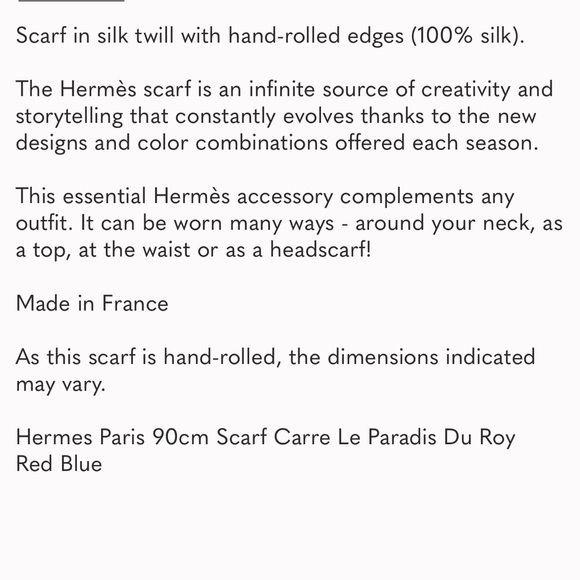 Hermes Paris 90cm Scarf Carre Le Paradis Du Roy Red Blue - Picture 7 of 10